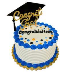 White and blue UCR graduation cake