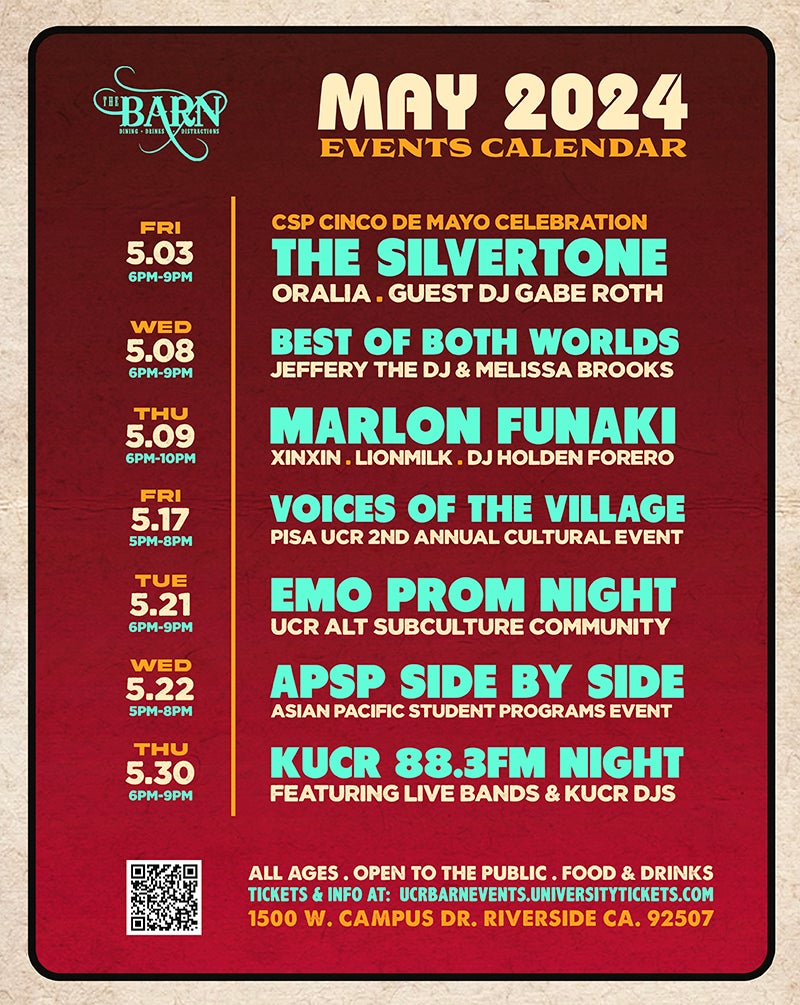 The Barn May Events Calendar