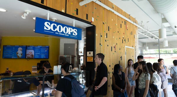 students ordering at Scoops Ice Cream