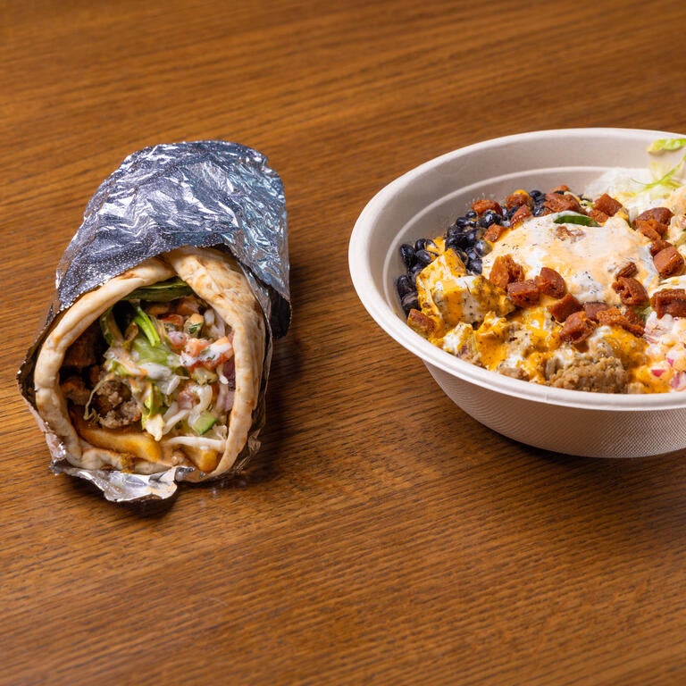 A pita and bowl from the Halal Shack at the HUB.