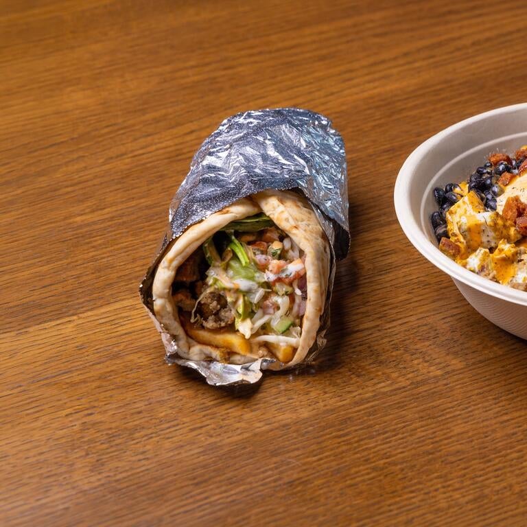 A pita and bowl from the Halal Shack at the HUB.