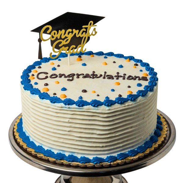 White and blue UCR graduation cake