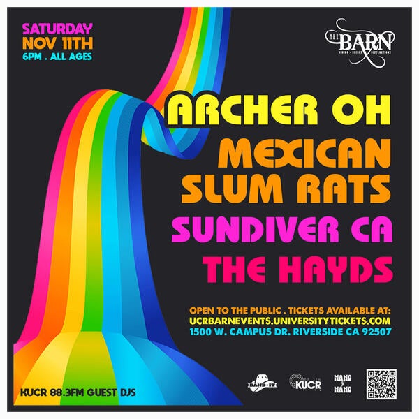 Archer OH with the Mexican Slum Rats, Sundiver CA, and the Hayds Saturday November 11 at The Barn 6 pm to 11 pm Open to the public tickets available