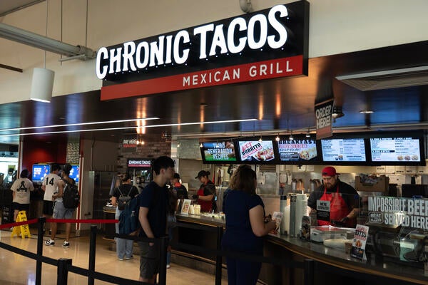 students ordering at Chronic Tacos