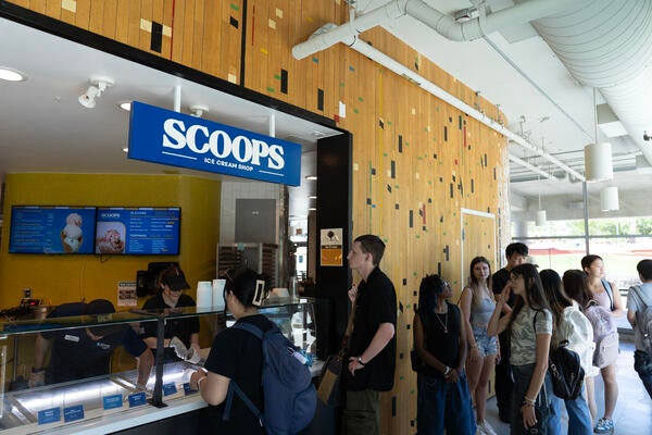 students ordering at Scoops Ice Cream