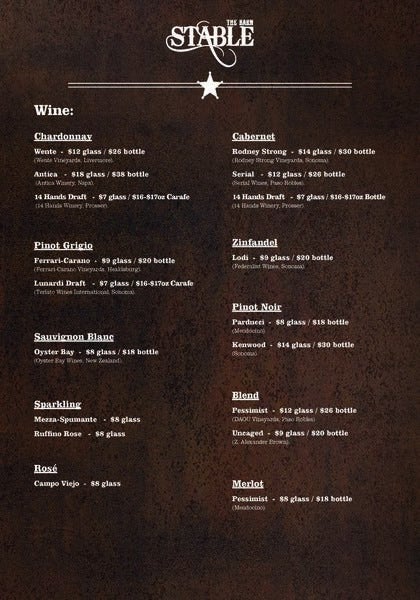 Patio Bar Wine Menu