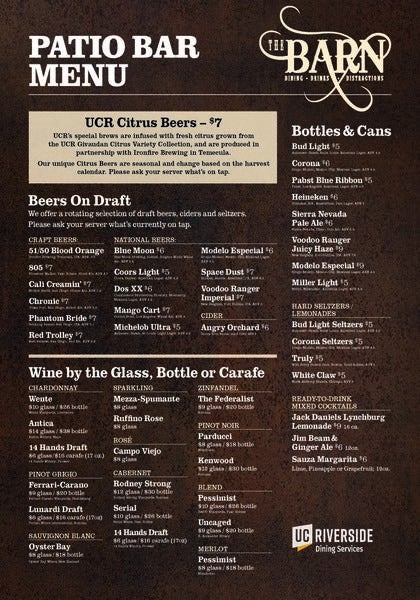 Barn Patio Bar Menu / Summer 2020