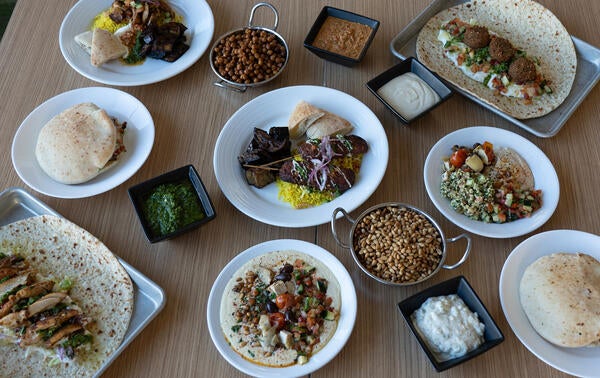 table full of Scotty's Grill food offerings