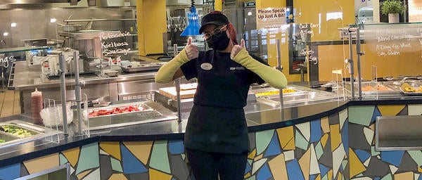 Dining Student Staff Giving a Thumbs Up at Lothian