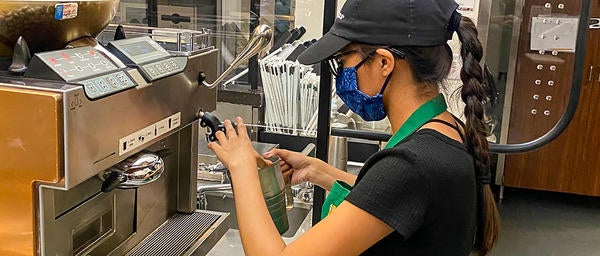 Dining Student Staff Making Coffee at Starbucks