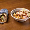 A pita wrap and a bowl from the Halal Shack at the HUB.