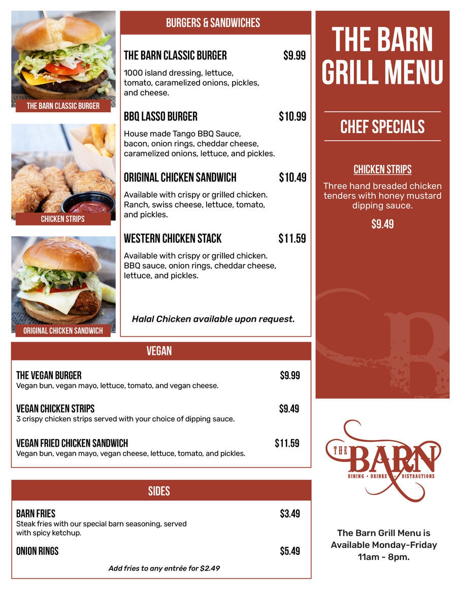The barn menu discount