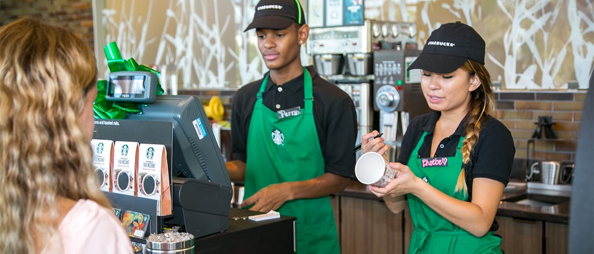 Students Taking Drink Orders at Starbucks